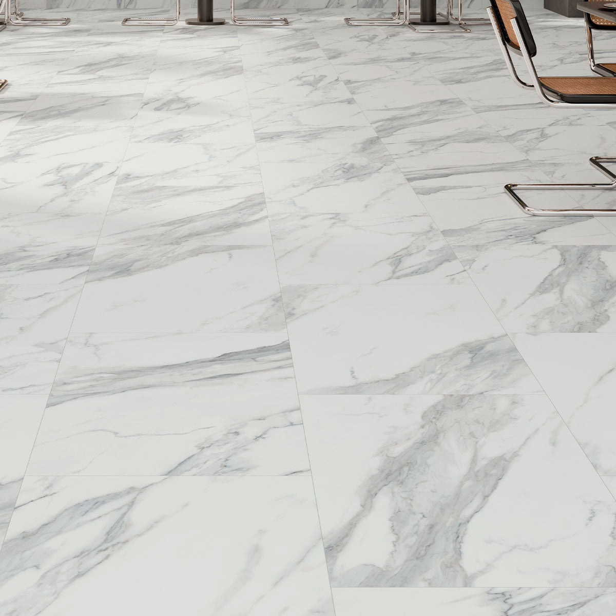Veleta White 20mm Marble Effect Outdoor Porcelain Tile 60x90cm Matt