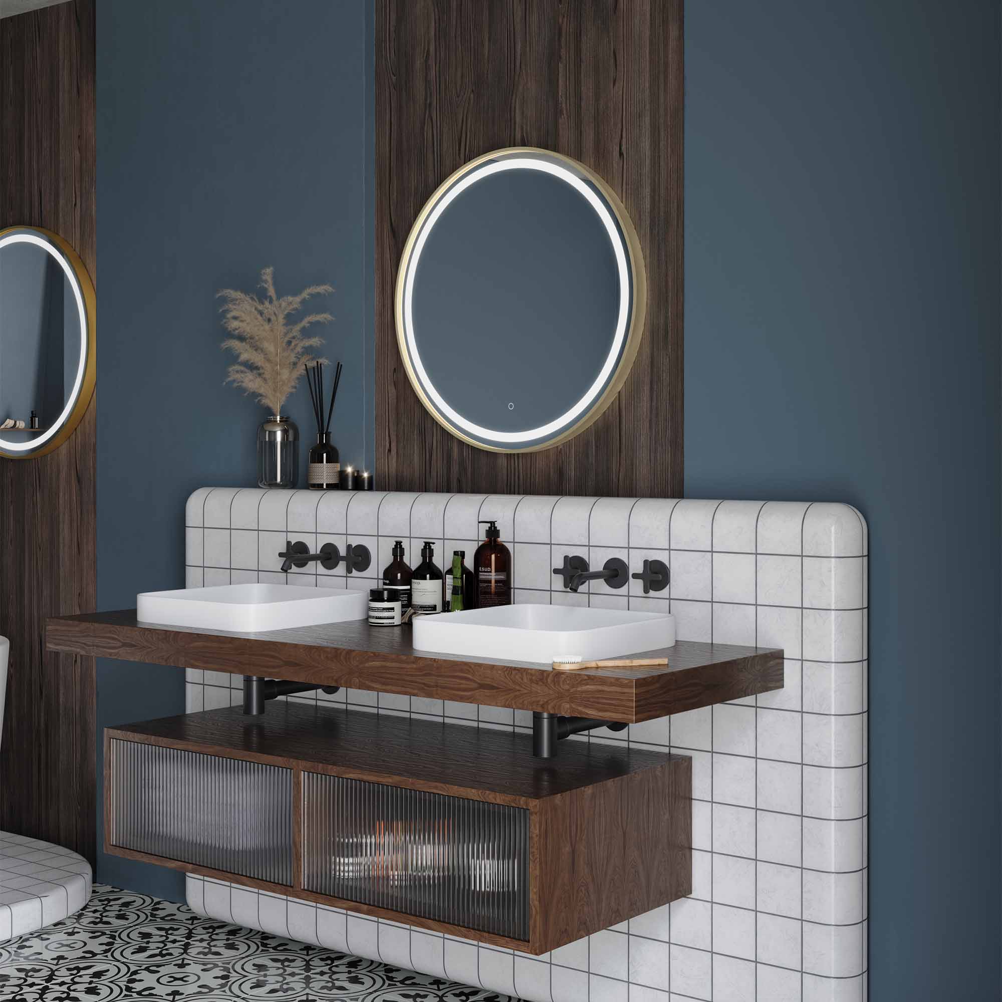 voyage light round bathrooms mirror 70 brushed brass