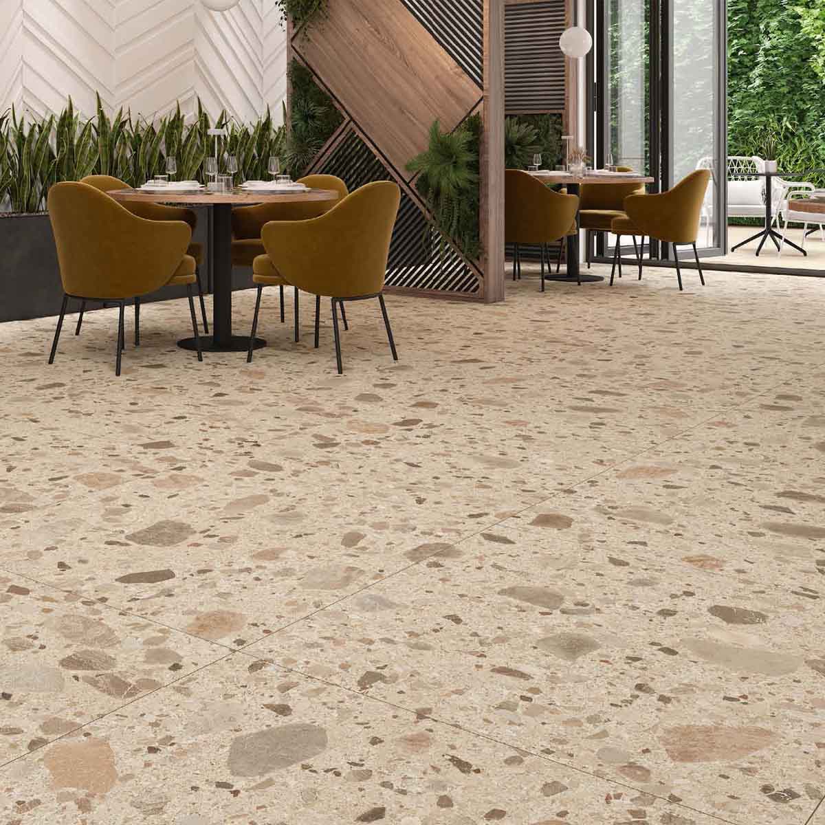 zaragoza brown terrazzo stone effect porcelain tile 59x120cm