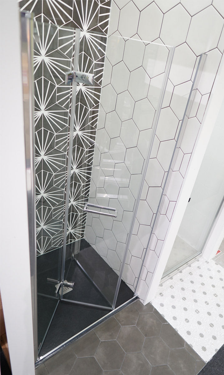 Merlyn 8 Series Frameless Hinged Bi-Fold Shower Door With Side Panel