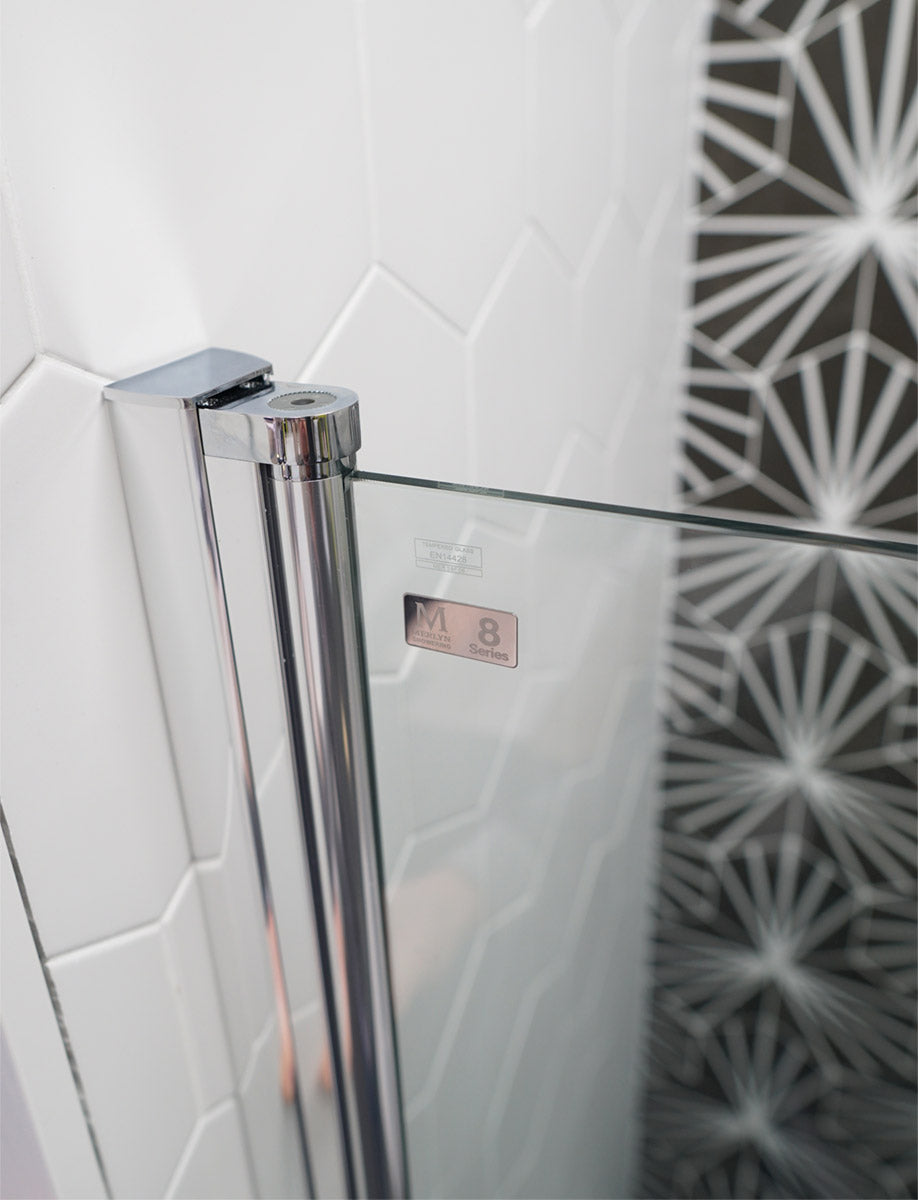 Merlyn 8 Series Frameless Hinged Bi-Fold Shower Door In Recess