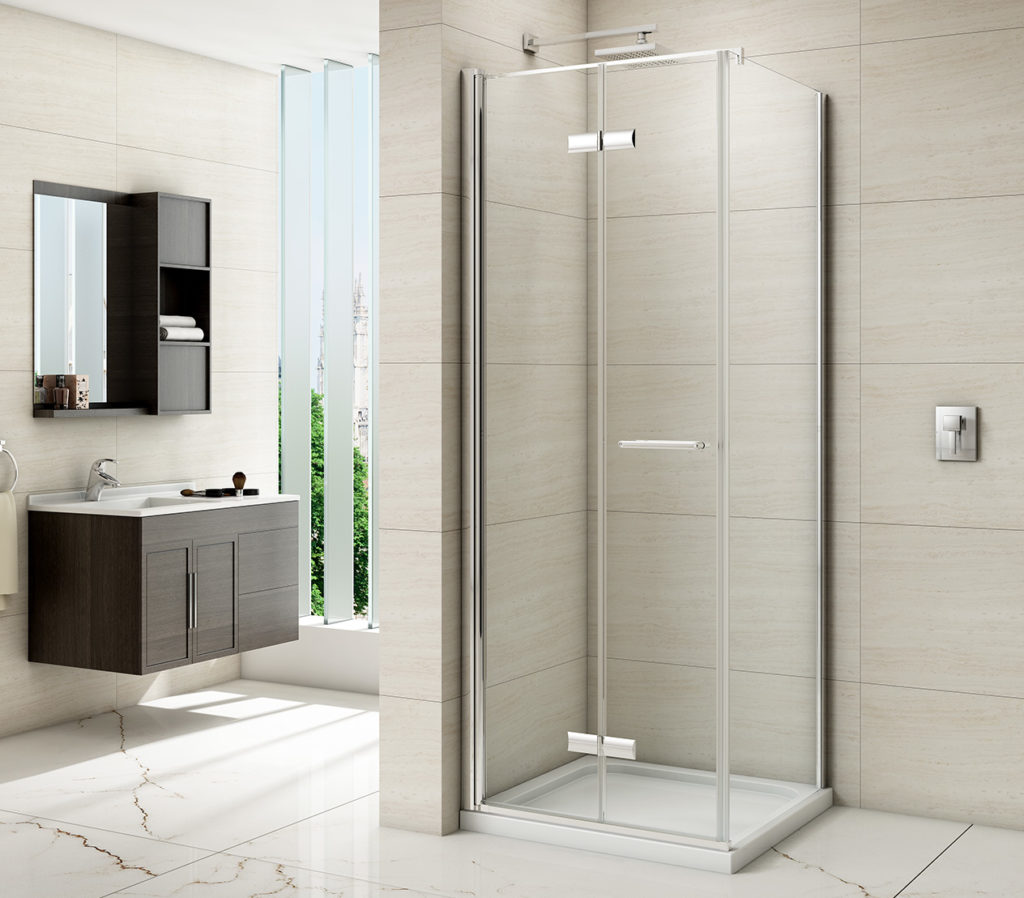 Merlyn 8 Series Frameless Hinged Bi-Fold Shower Door In Recess