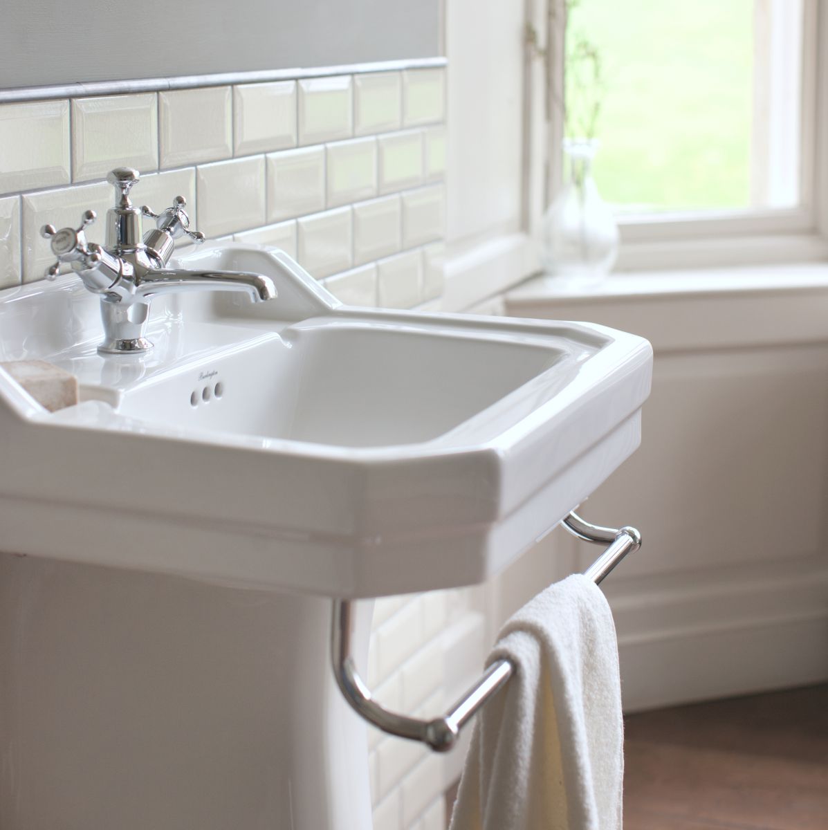 Burlington Edwardian Rectangular White Basin With Standard Pedestal Deluxe Bathrooms UK