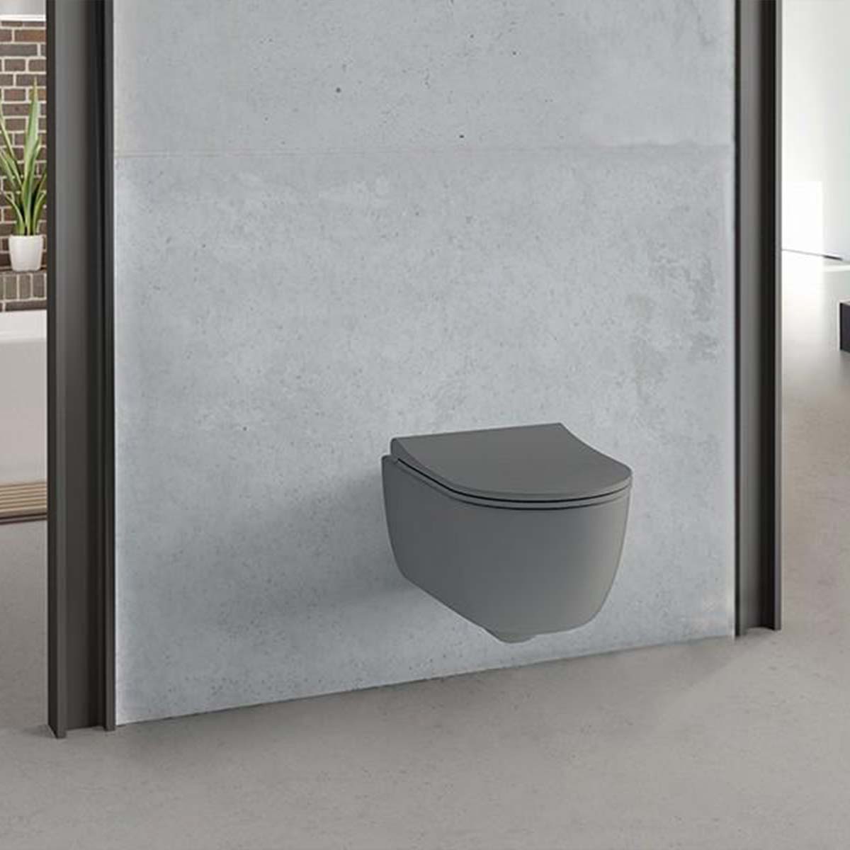 Amalfi Rimless Wall Hung WC Pan With Soft Close Toilet Seat - Matt Grey