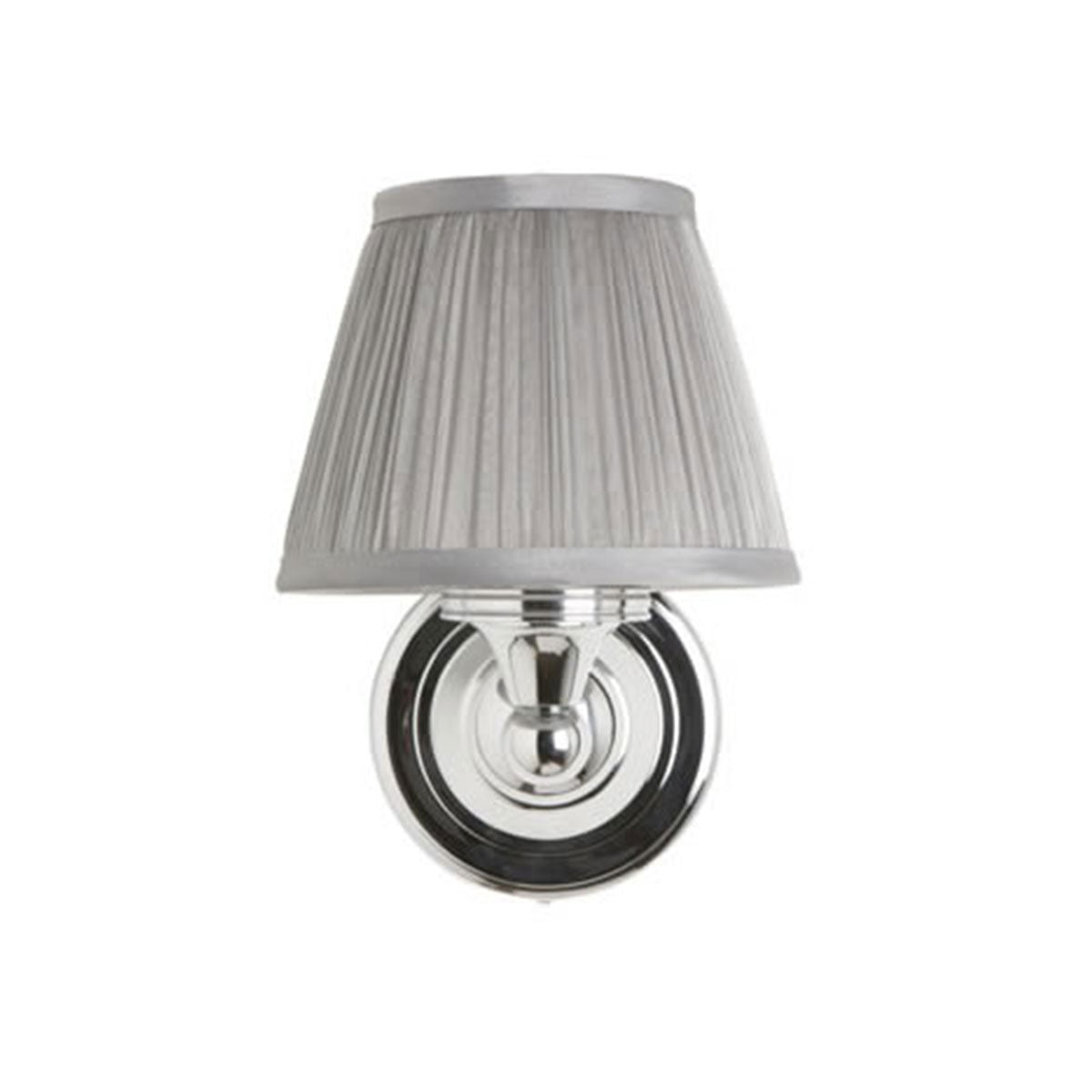 Burlington Bathroom Round Wall Light with Chrome Base & Silver Chiffon Shade Deluxe Bathrooms UK