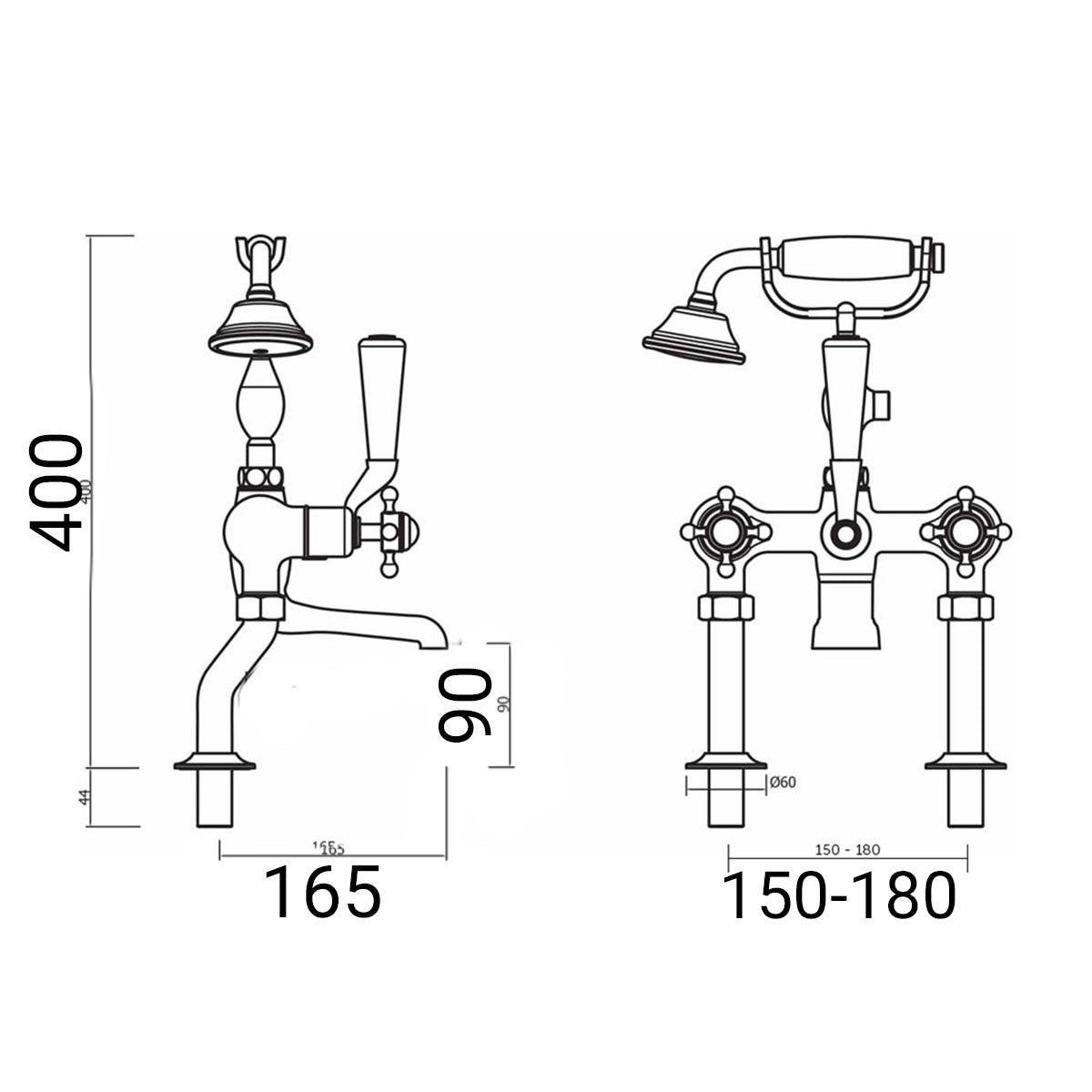 Crosswater Belgravia Crosshead Bath Shower Mixer With Handheld Kit