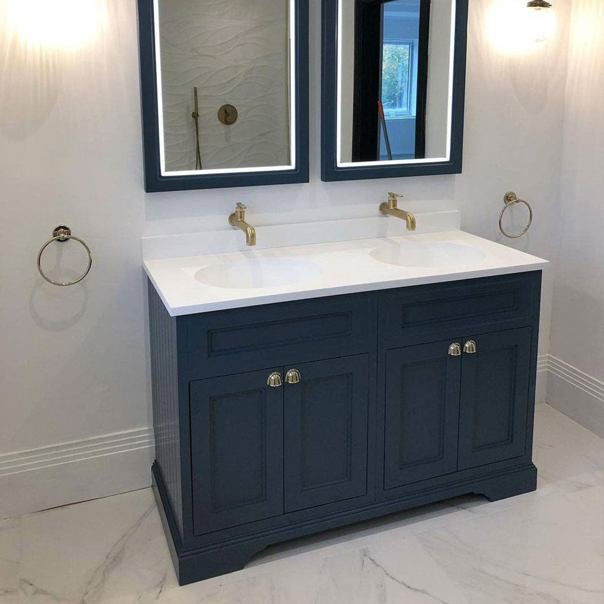 Burlington 1300 Freestanding 4 Door Vanity Unit With Worktop and Double Bowl Deluxe Bathrooms UK