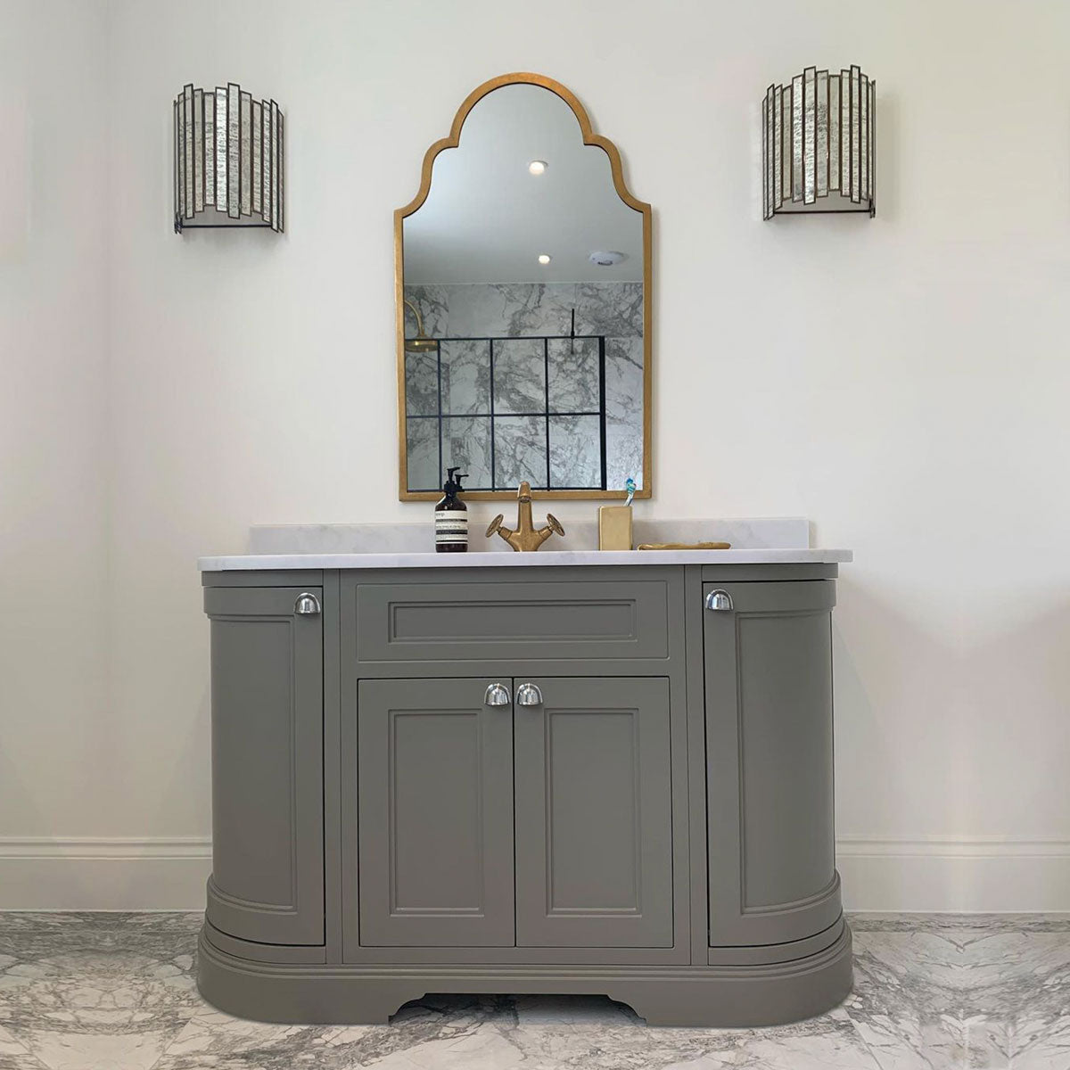 Burlington 1340 Freestanding 4 Door Curved Vanity Unit With Worktop and Basin Deluxe Bathrooms UK