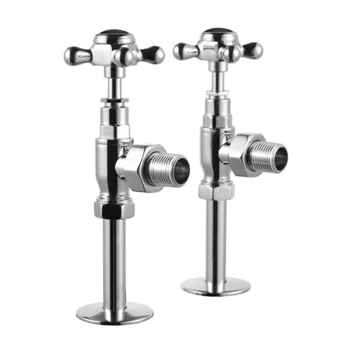Burlington Angled Radiator Valves Chrome with Black Accent Deluxe Bathrooms UK