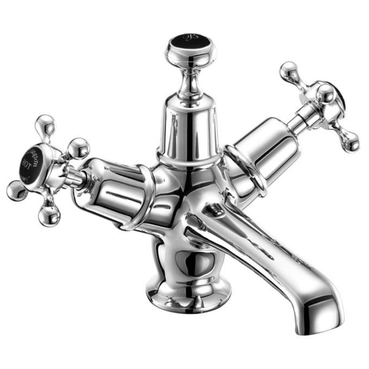 Burlington Claremont Basin Mixer With High Central Indice With Click Clack Waste Chrome Black Indice Deluxe Bathrooms UK