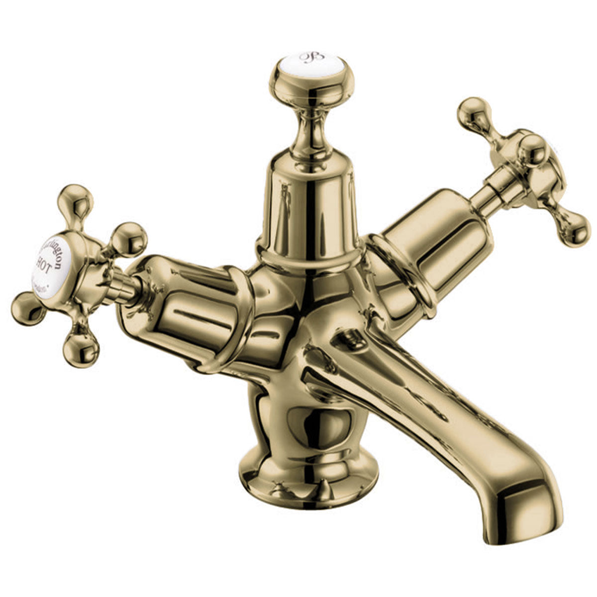 Burlington Claremont Basin Mixer With High Central Indice With Click Clack Waste Gold White Indice Deluxe Bathrooms UK
