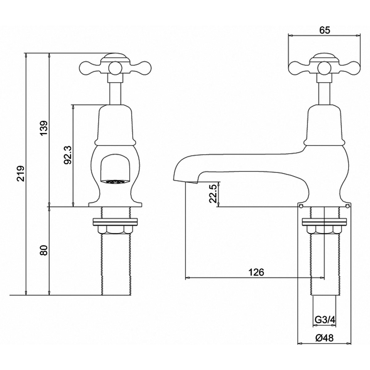 Burlington Claremont Deck Mounted Bath Taps Deluxe Bathrooms UK