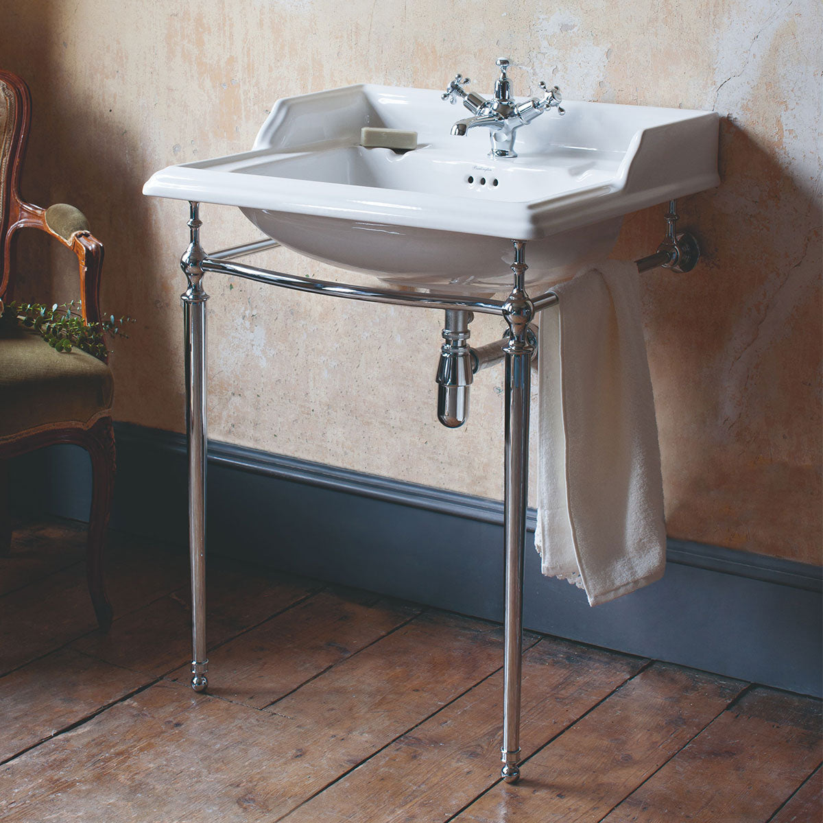 Burlington Classic 650 Rectangular Basin With Washstand Chrom Feature Deluxe Bathrooms UK