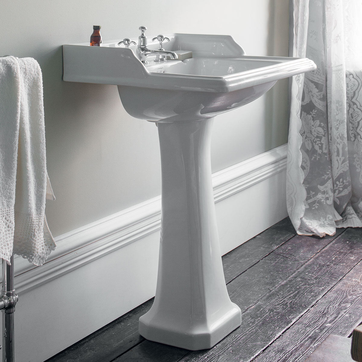 Burlington Classic 650m White Rectangular Basin With Standard Pedestal Feature Deluxe Bathrooms UK