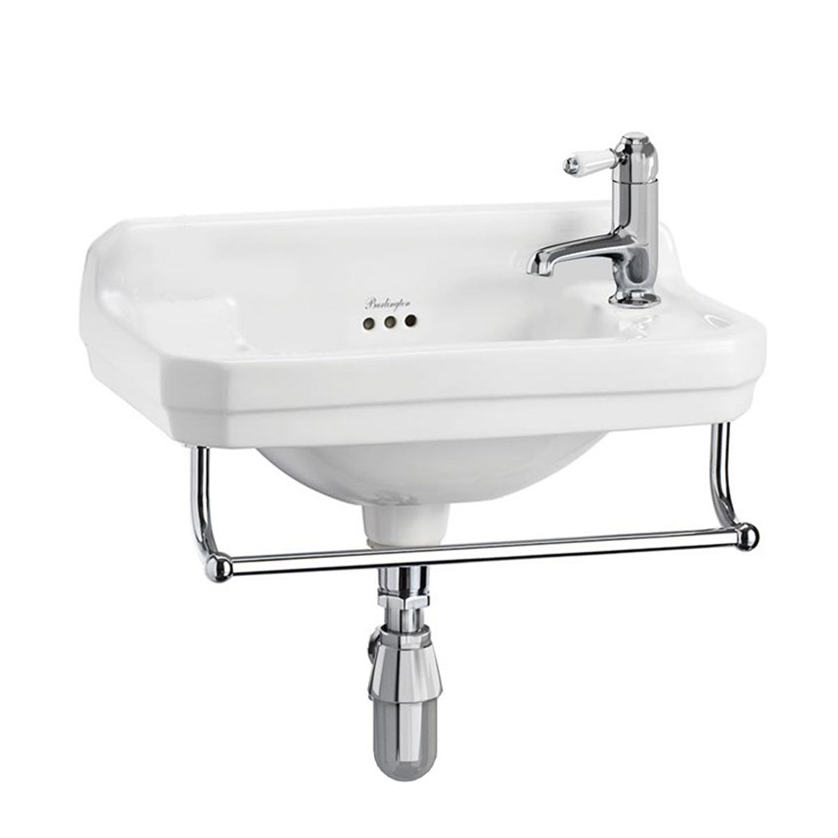 Burlington Edwardian 510 Cloakroom Washbasin Rectangular 1 Tap Right Towel Rail Deluxe Bathrooms UK