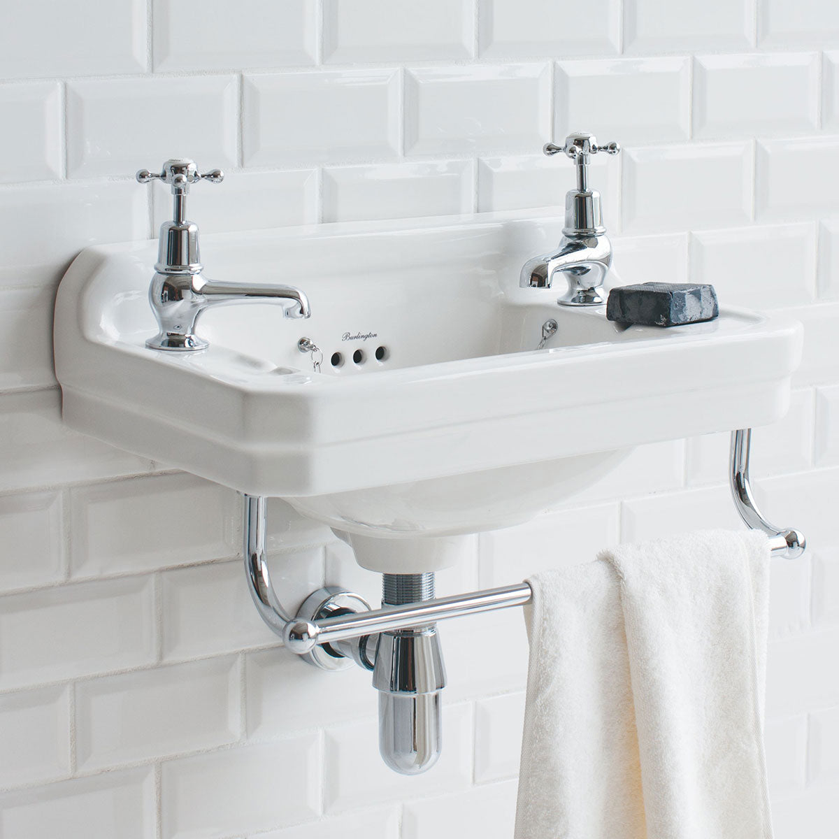 Burlington Edwardian 510 Cloakroom Washbasin Rectangular 2 Taps Towel Rail Feature Deluxe Bathrooms UK