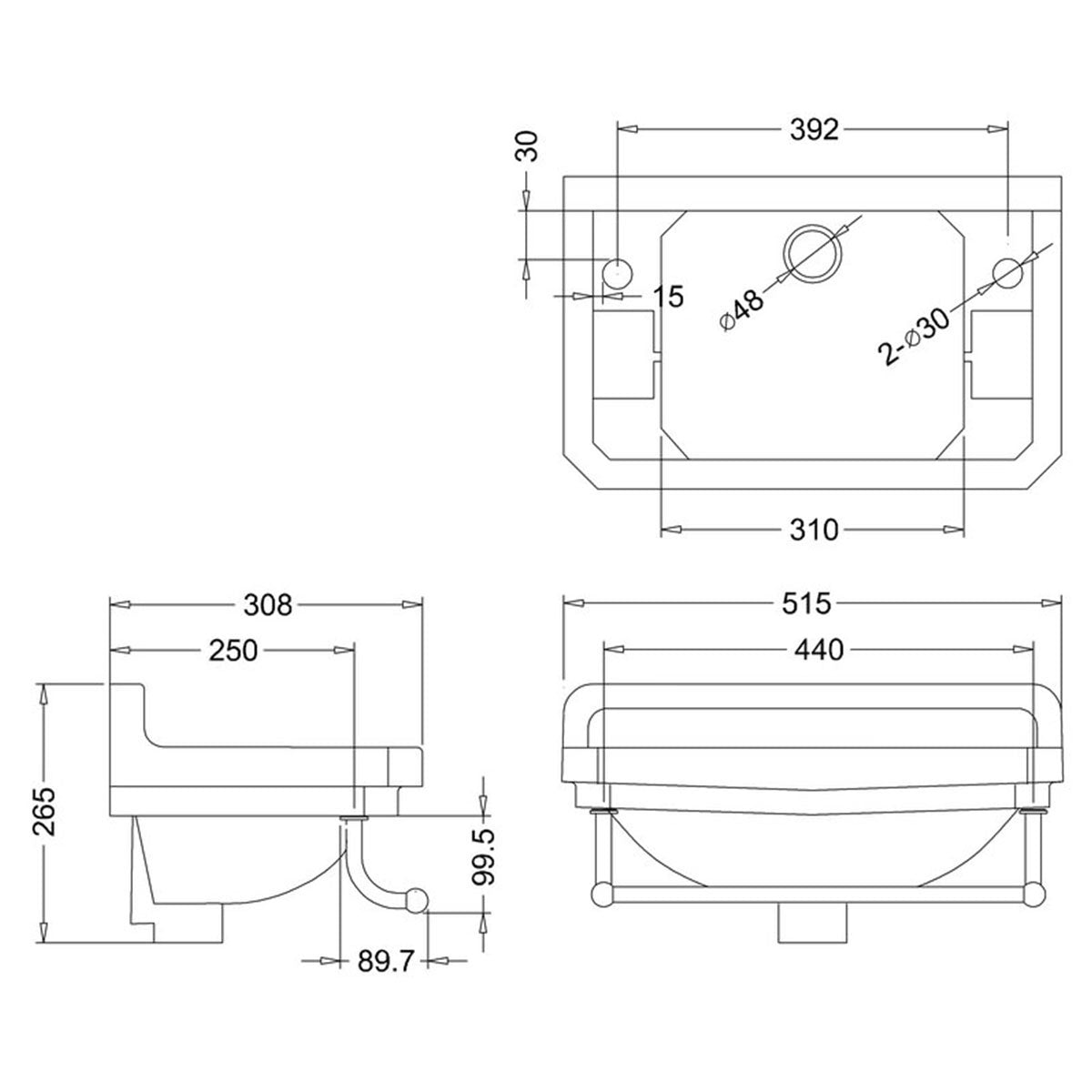 Burlington Edwardian 510 Cloakroom Washbasin Rectangular Towel Rail Diagram Deluxe Bathrooms UK