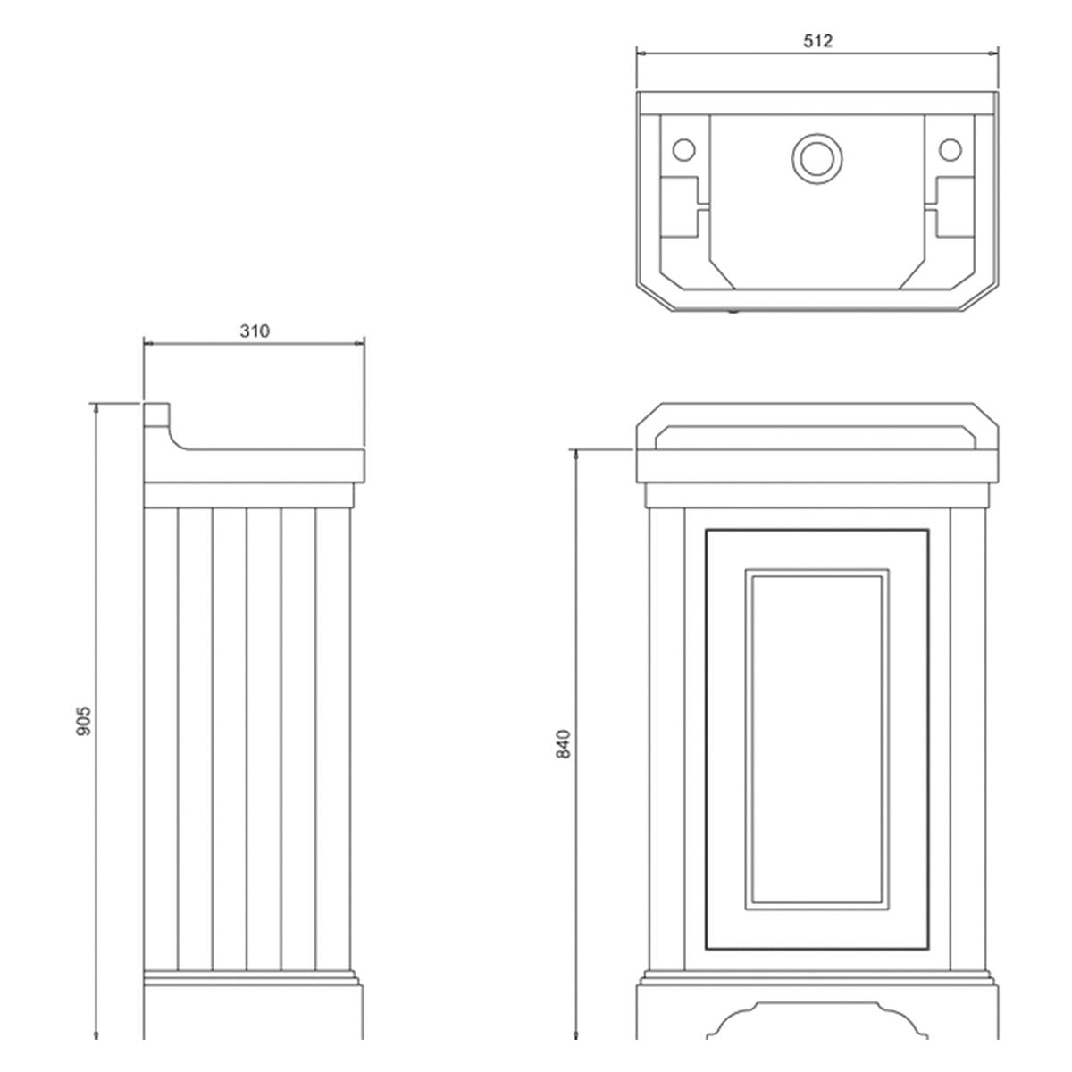 Burlington Edwardian 510mm Cloakroom Basin and Floorstanding Vanity Unit Classic Diagram Deluxe Bathrooms UK