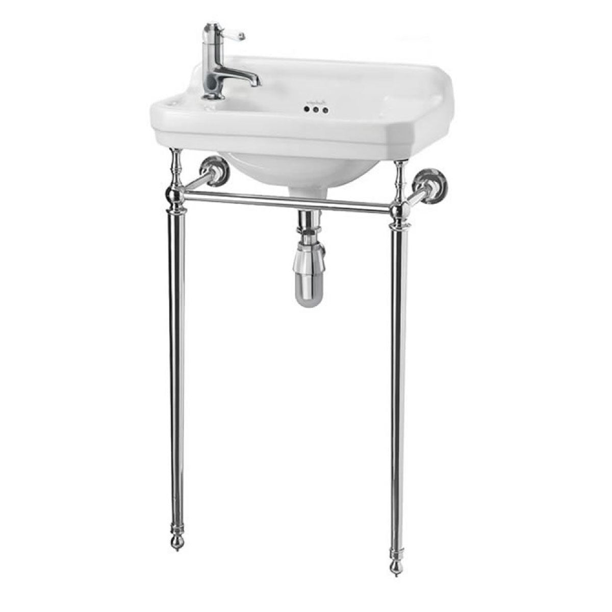 Burlington Edwardian Washstand 510 Rectangular Basin With Washstand Chrome 1 Tap Left Deluxe Bathrooms UK