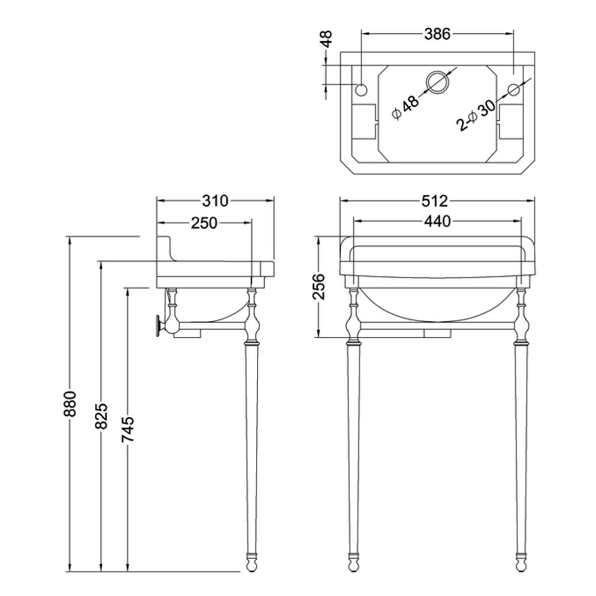Burlington Edwardian Washstand 510 Rectangular Basin With Washstand Chrome Diagram Deluxe Bathrooms UK