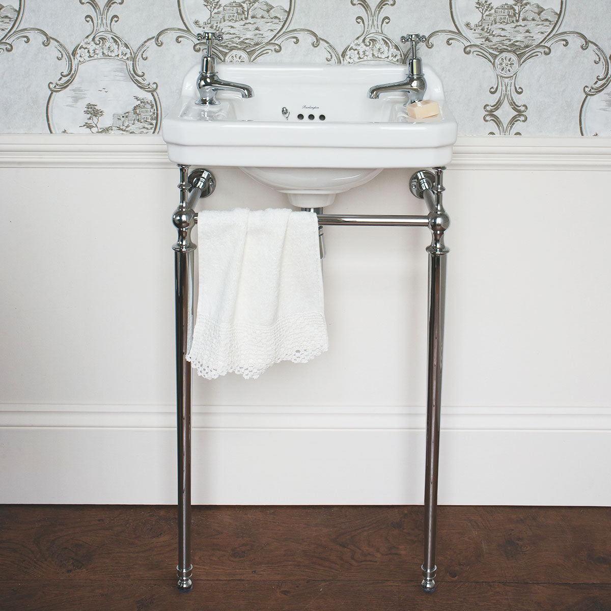 Burlington Edwardian Washstand 510 Rectangular Basin With Washstand Chrome 2 Taps Feature Deluxe Bathrooms UK