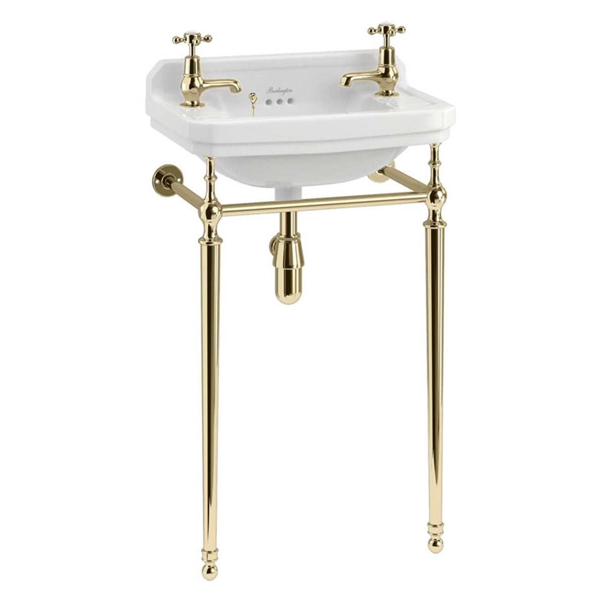 Burlington Edwardian Washstand 510 Rectangular Basin With Washstand Gold 2 Taps Deluxe Bathrooms UK
