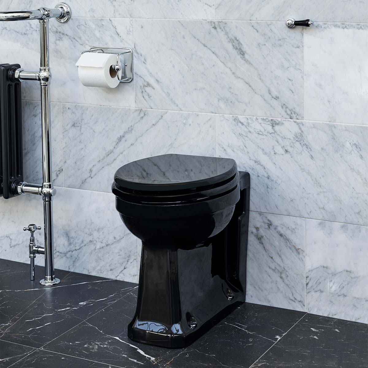 Burlington Jet Black Back To Wall Pan Toilet Lifestyle Deluxe Bathrooms UK