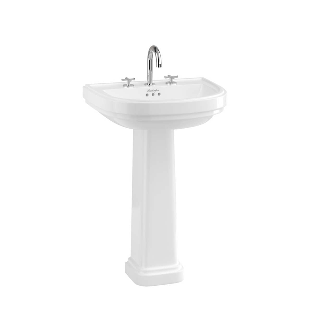 Burlington Riviera D Shaped Full Pedestal 580mm 3 tap hole White Deluxe Bathrooms UK