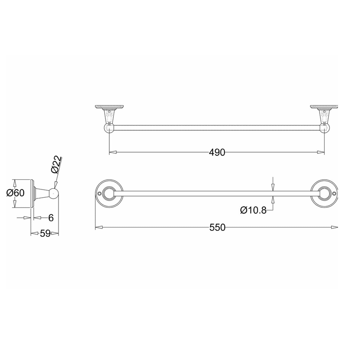 Burlington Single Towel Rail Chrome Diagram Deluxe Bathrooms UK