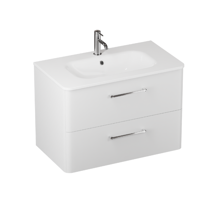 Camberwell Wall Mounted Vanity Unit With Washbasin - Frosted White