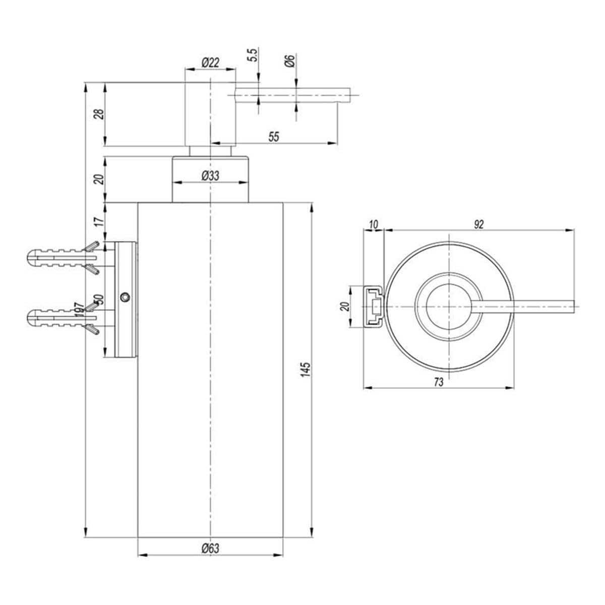 Crosswater 3ONE6 Soap Dispenser - 316 Stainless Steel Dimensions