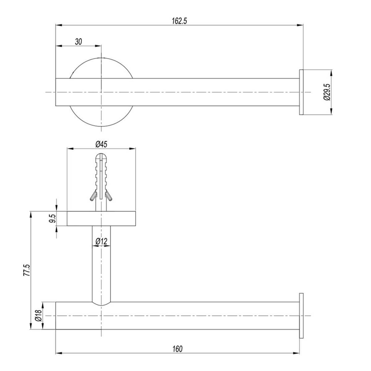 Crosswater 3ONE6 Toilet Roll Holder - 316 Stainless Steel Dimensions