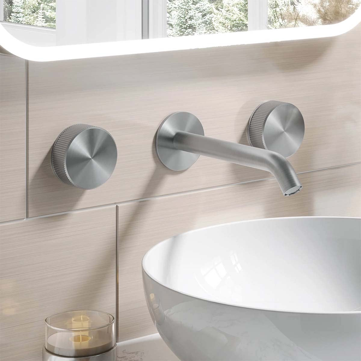 Crosswater 3ONE6 3 Hole Wall Mounted Basin Mixer Tap - Stainless Steel Lifestyle