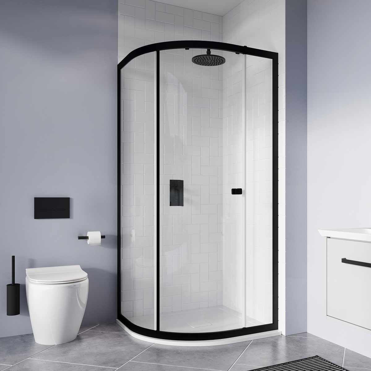 Crosswater Clear 6 Offset Quadrant Shower Door Matt Black Lifestyle