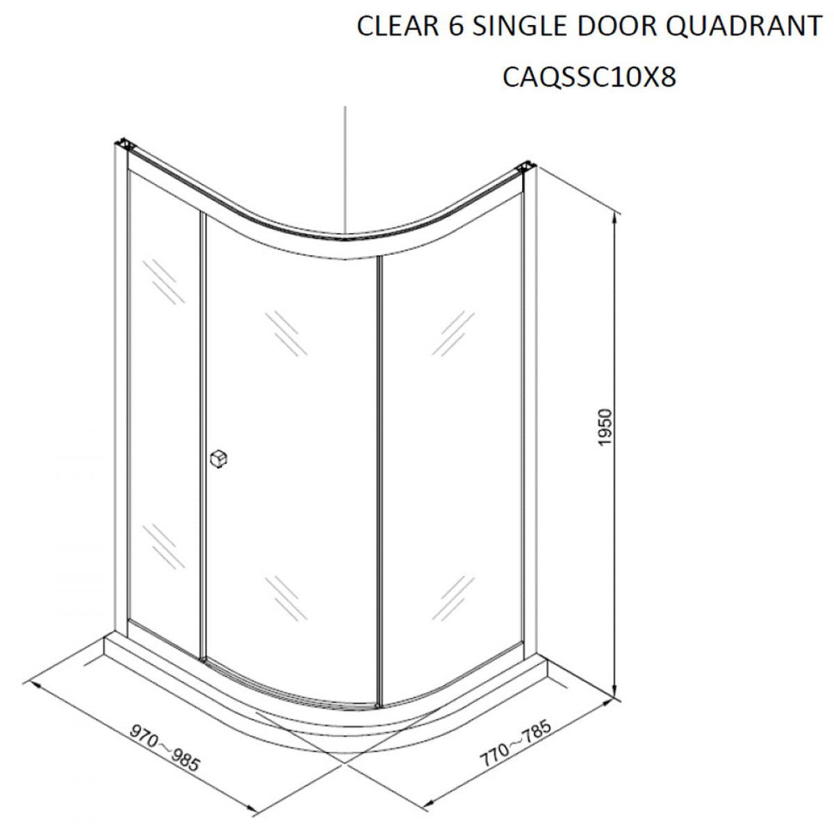 Crosswater Clear 6 Offset Quadrant Shower Door Matt Black Dimensions