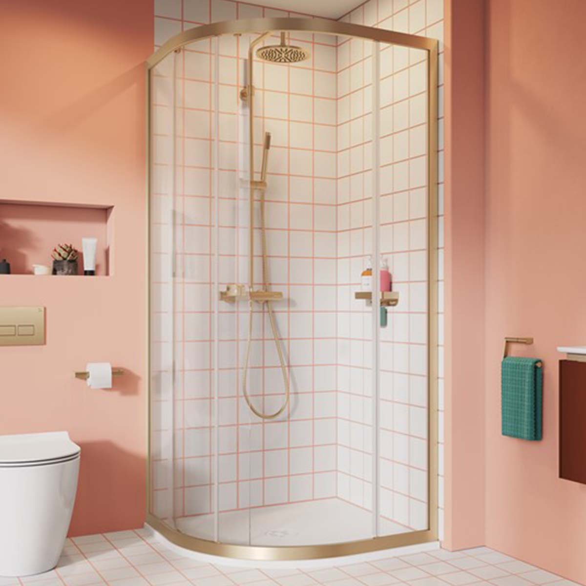 Crosswater Clear 6 Quadrant Shower Door Brushed Brass