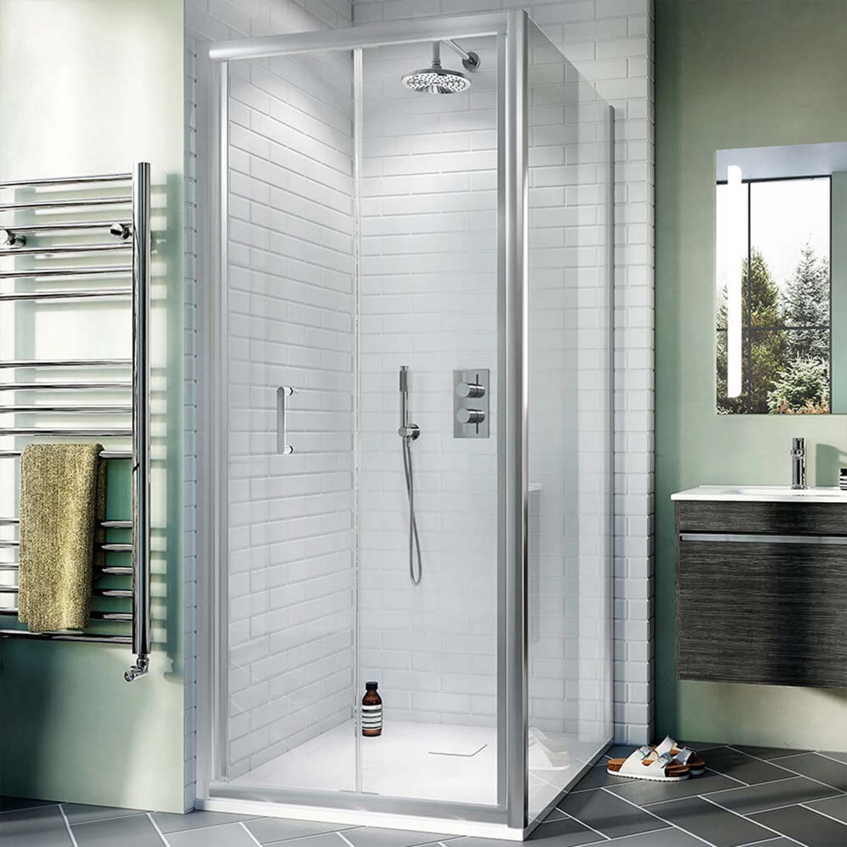 Crosswater Kai 2 Outlet Thermostatic Shower Valve with Pencil Handset and Fixed Overhead Lifestyle