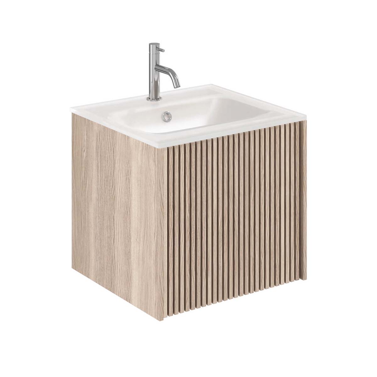 Crosswater Limit 500mm Single Drawer Wall Hung Vanity Unit With Ice White Glass Basin Modern Oak