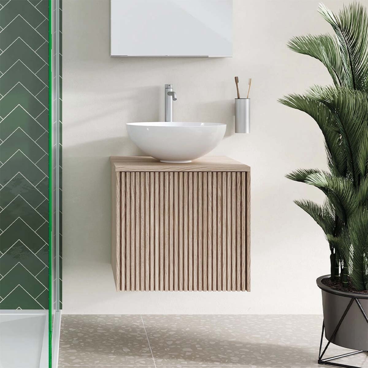 Crosswater Limit 1-Drawer Wall Hung Vanity Unit with Worktop - Modern Oak