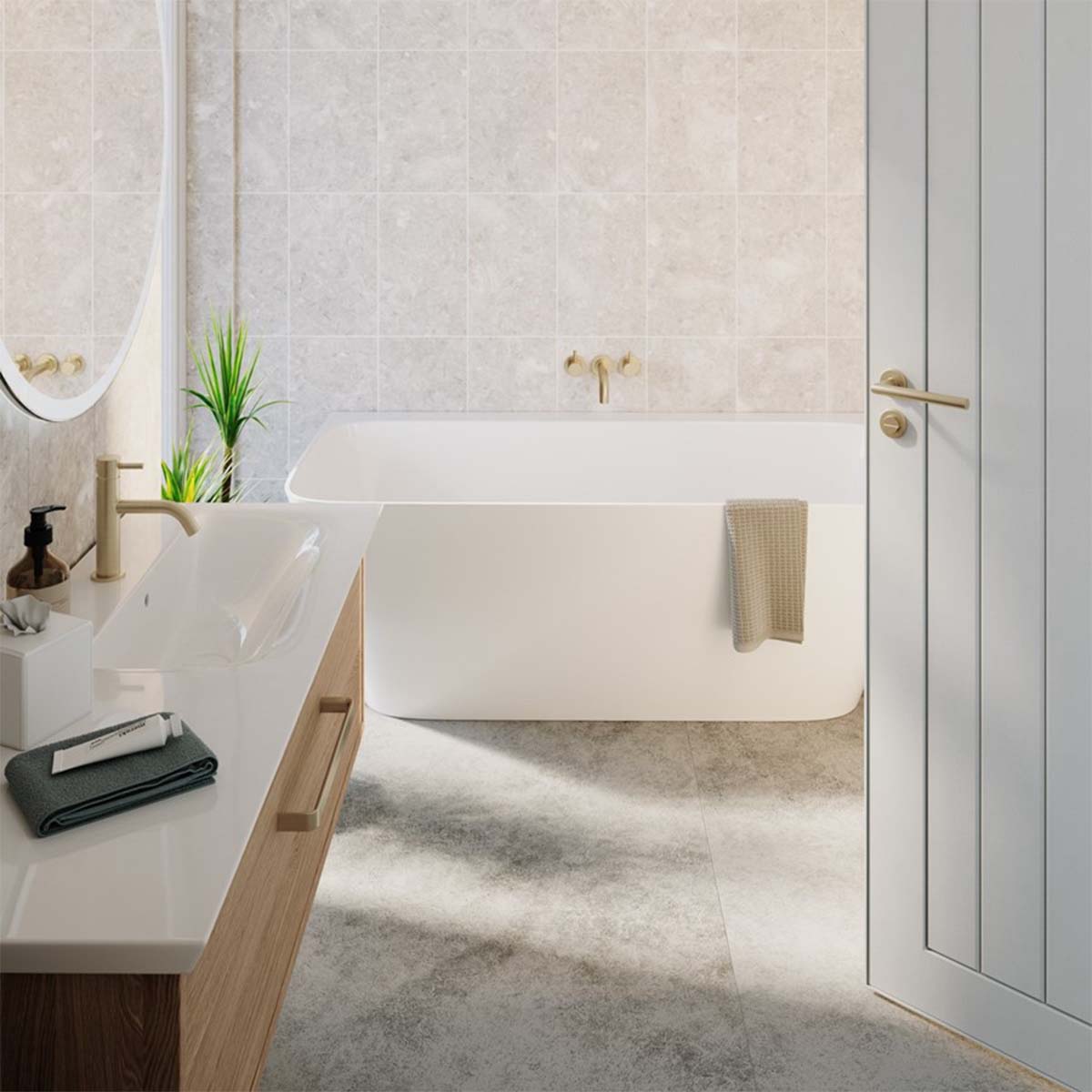 Crosswater MPRO 3 Hole Wall Mounted Bath Mixer Brushed Brass Lifestyle