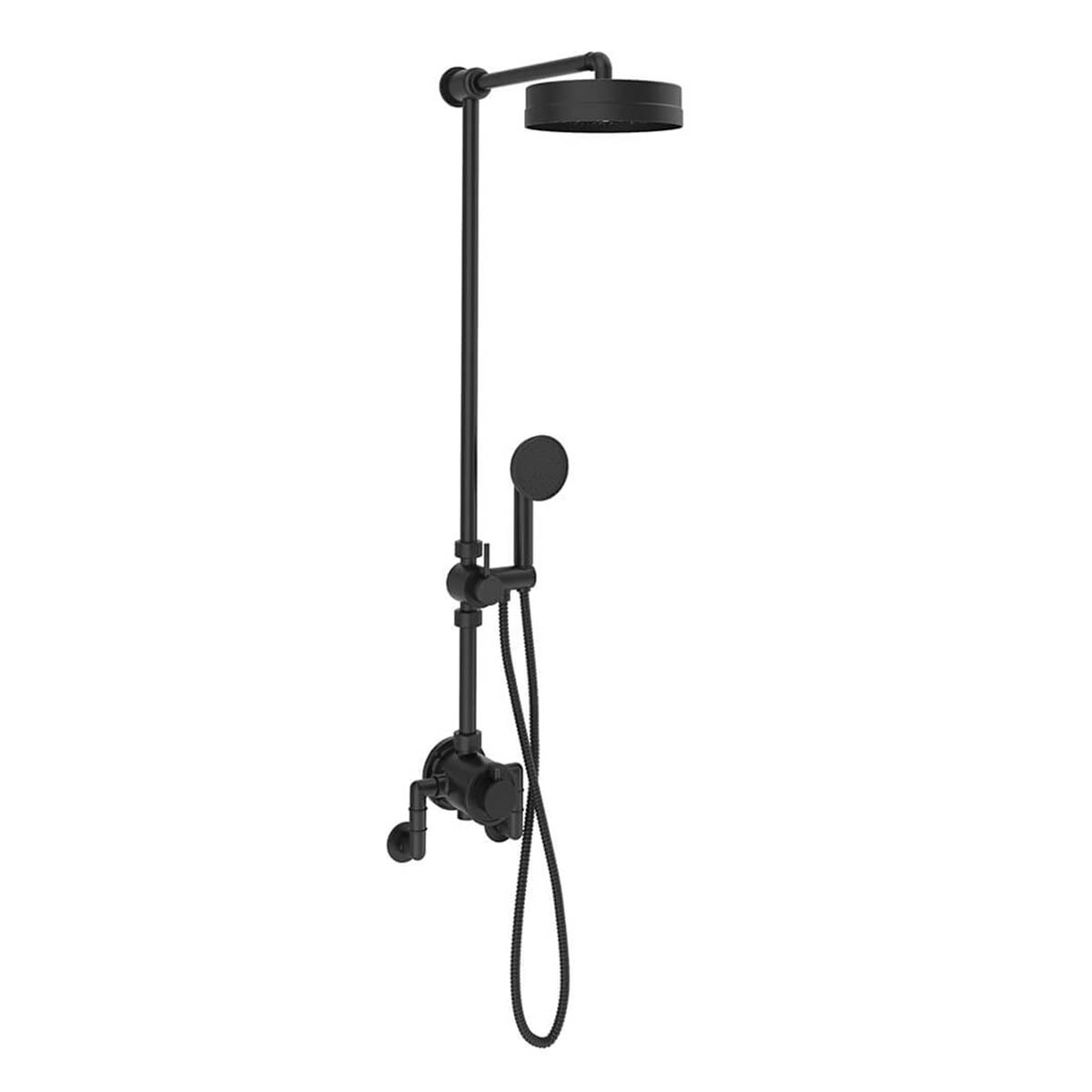 Crosswater MPRO Industrial Dual Outlet Valve With Rigid Riser and Shower Set With Overhead Carbon Black