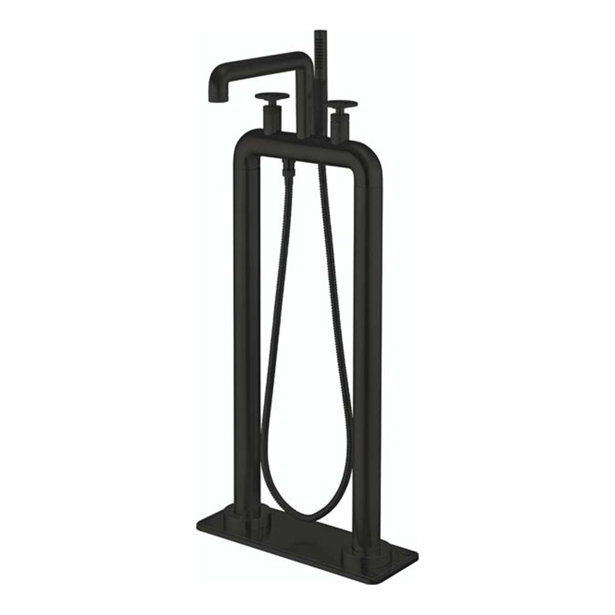 Crosswater Union Bath Shower Mixer With Wheel Handles with Floor Plate Matt Black