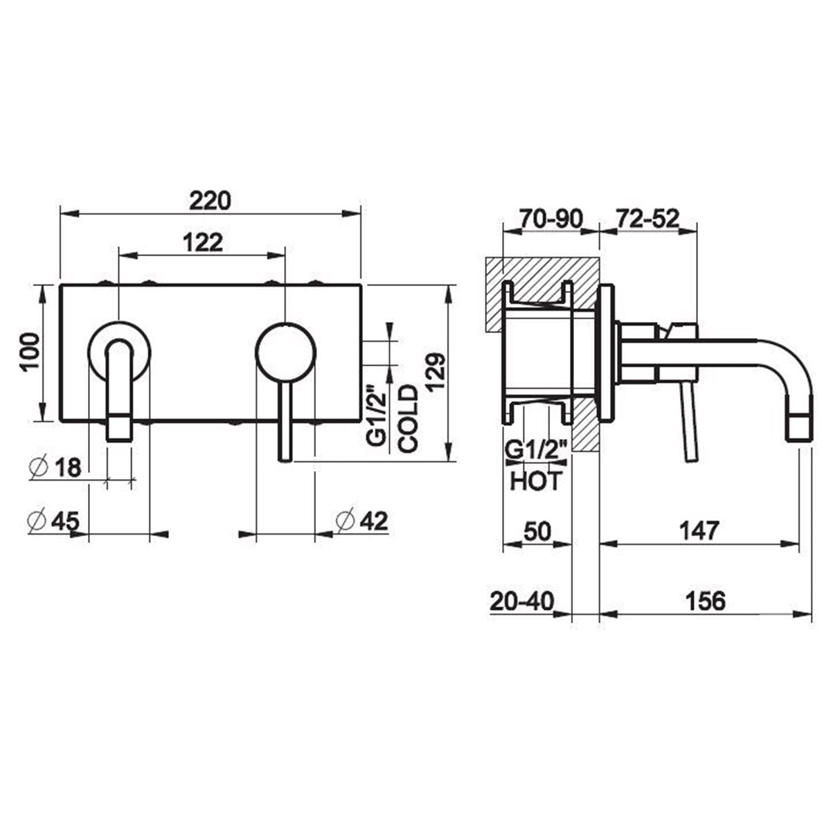 Gessi Via Tortona Wall Mounted Basin Mixer Diagram