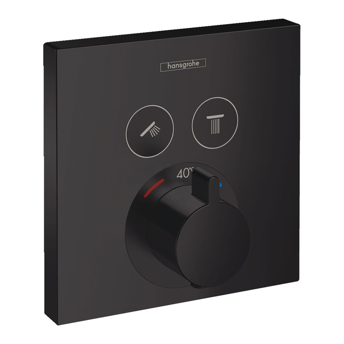 Hansgrohe Square 2 Output Push Thermostatic Valve with Raindance Overhead Shower and Slide Rail Kit Matt Black Valve