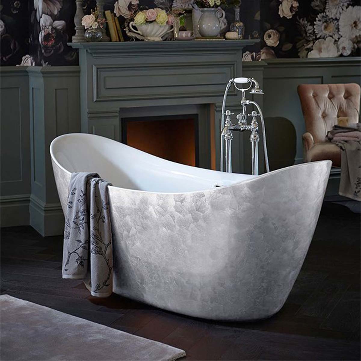 Heritage Hylton Freestanding Acrylic Bath 1730x730mm Stainless Steel Effect Lifestyle