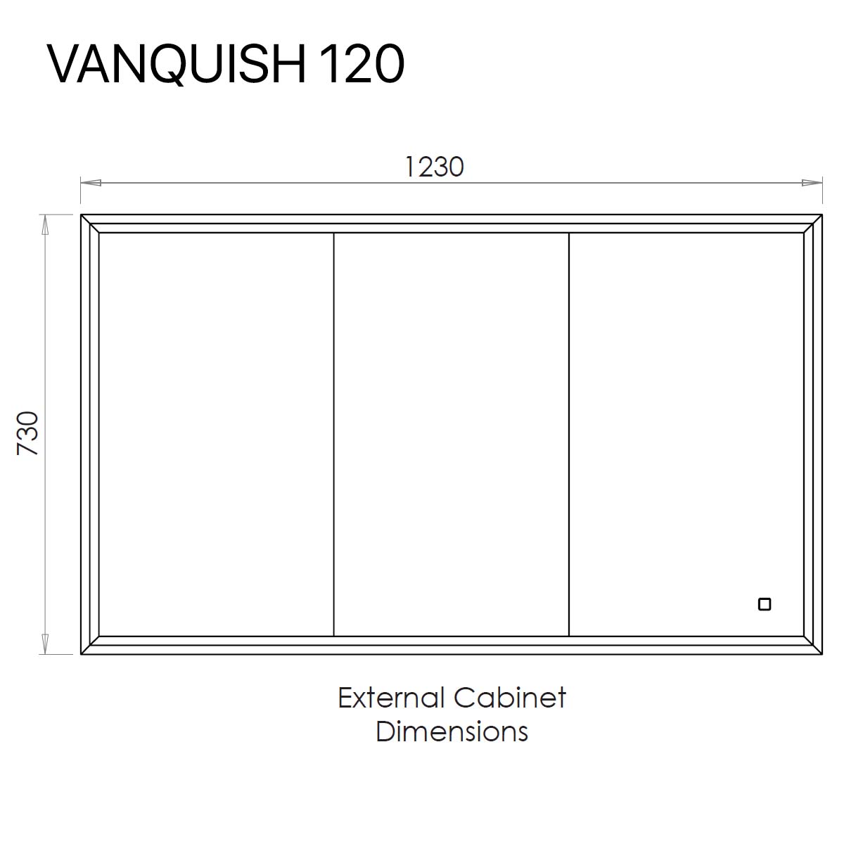 HiB Vanquish 120 Triple Door Recessed LED Mirror Cabinet Dimensions