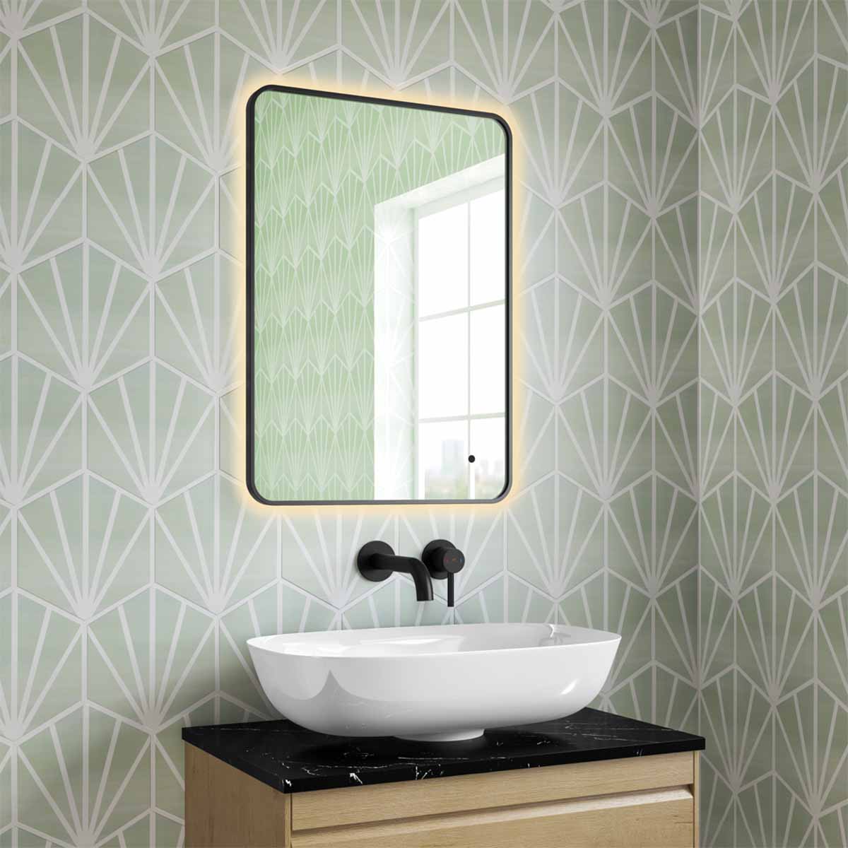 Oro 50 Slimline LED Fog Free Bathroom Mirror Matt Black