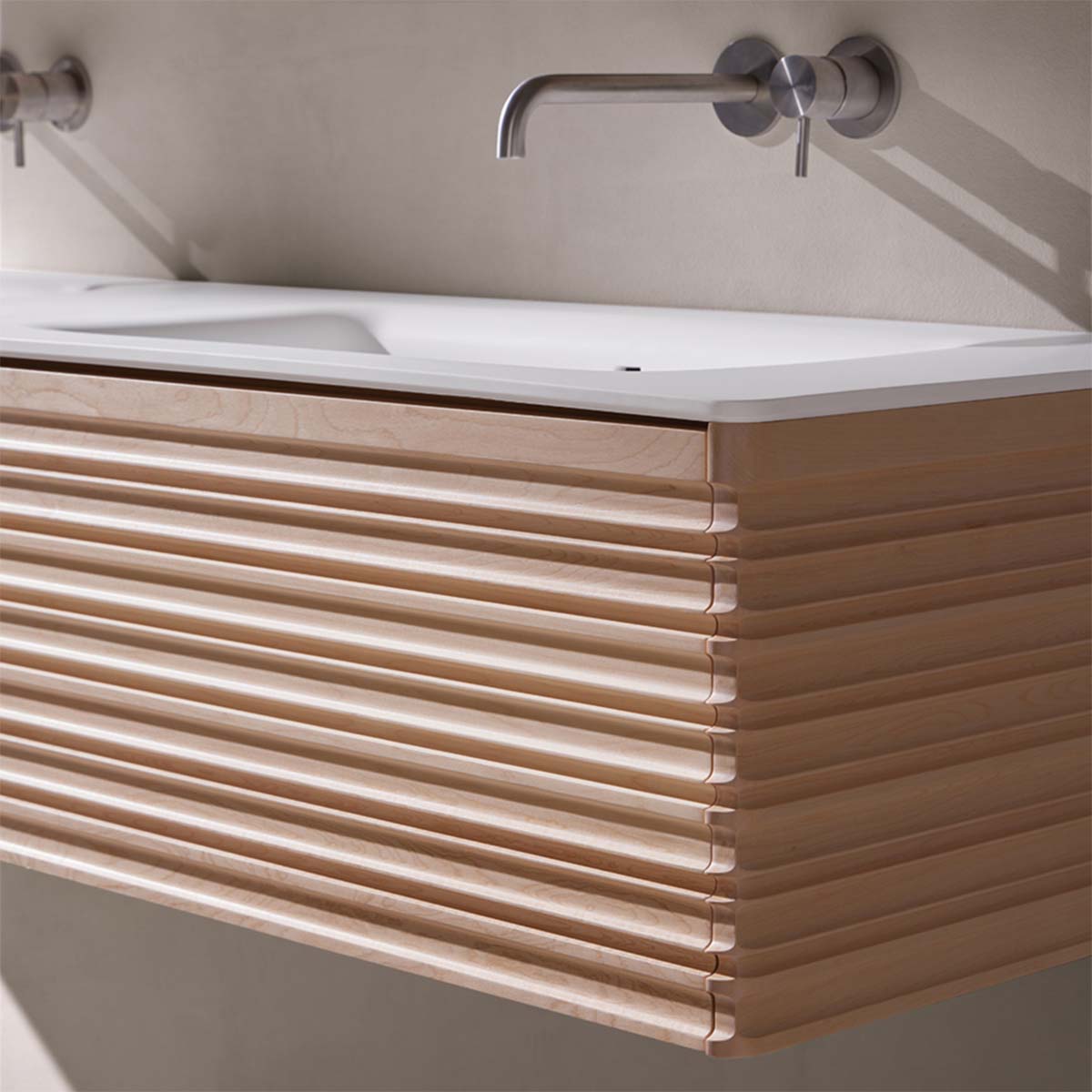 Oslo Maple 1000 Single Drawer Wall Hung Vanity Unit With Solid Surface Worktop