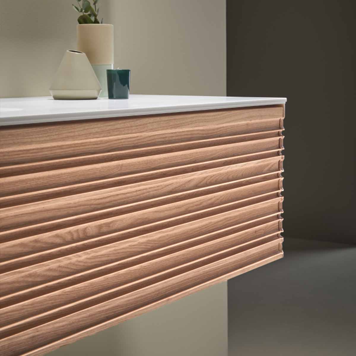 Oslo Maple 1000 Single Drawer Wall Hung Vanity Unit With Solid Surface Worktop