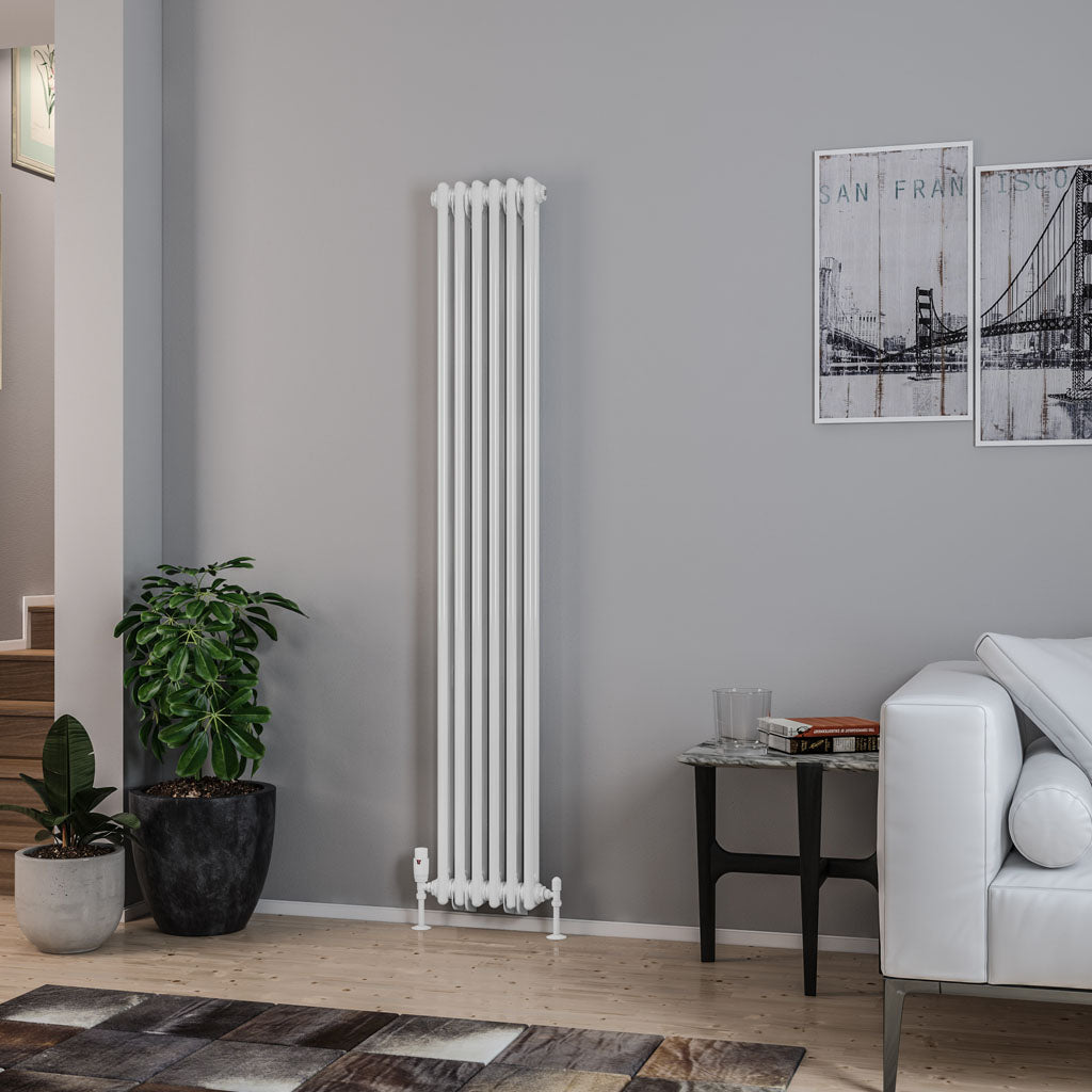 Rivassa Two Column Cast Iron Style Vertical Radiator White Gloss